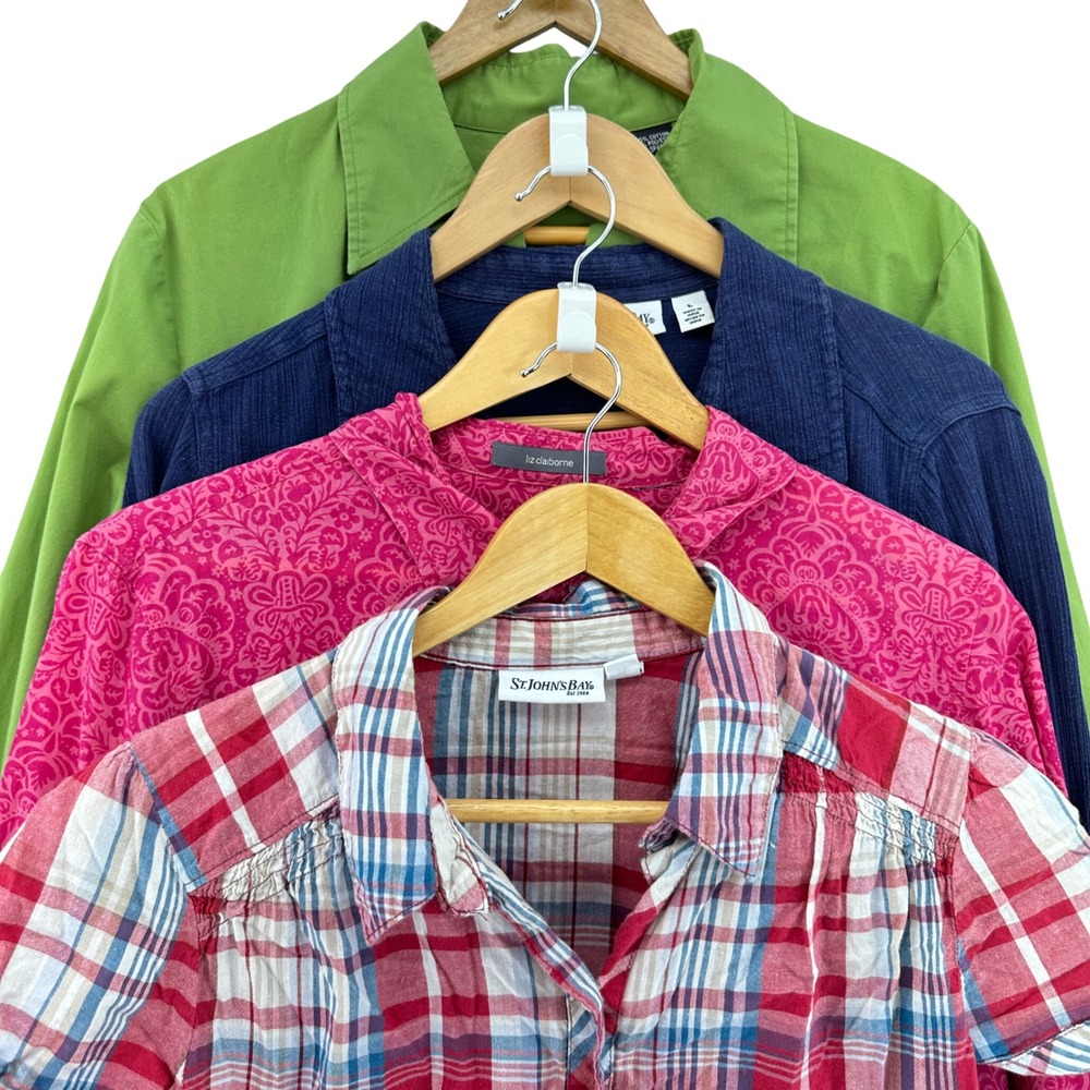 VTG Lot of 4 Button Down Shirts St Johns Bay Liz Claiborne NY&Co SZ L Careercore